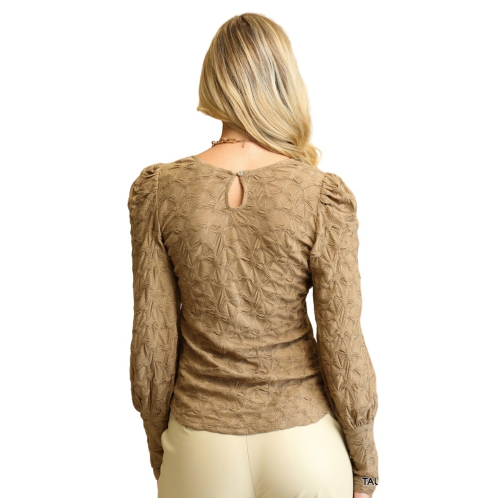 TAUPE Knit Puff Sleeve Top - Picture 5 of 6